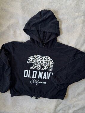 Old Navy Cheetah Print Black California Copped Sweater Hoodie Girls Pullover